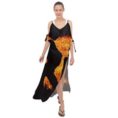 Shadow Heart Love Flame Girl Sexy Pose Maxi Chiffon Cover Up Dress by HermanTelo