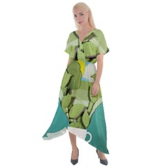 Illustrations Drink Cross Front Sharkbite Hem Maxi Dress