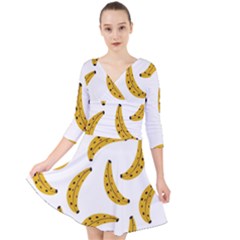 Banana Fruit Yellow Summer Quarter Sleeve Front Wrap Dress by Mariart