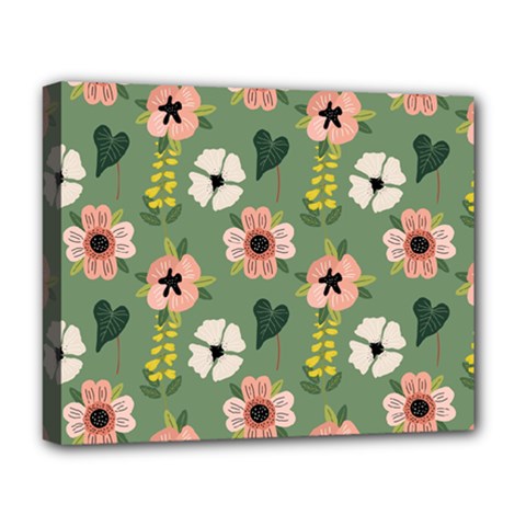 Flower Green Pink Pattern Floral Deluxe Canvas 20  X 16  (stretched)