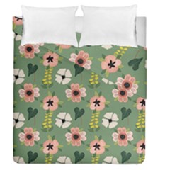 Flower Green Pink Pattern Floral Duvet Cover Double Side (queen Size)