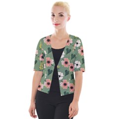 Flower Green Pink Pattern Floral Cropped Button Cardigan