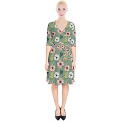 Flower Green Pink Pattern Floral Wrap Up Cocktail Dress