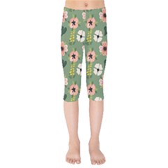 Flower Green Pink Pattern Floral Kids  Capri Leggings  by Alisyart