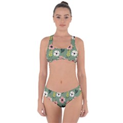 Flower Green Pink Pattern Floral Criss Cross Bikini Set