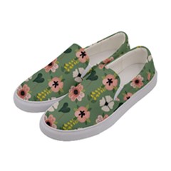 Flower Green Pink Pattern Floral Women s Canvas Slip Ons