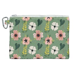 Flower Green Pink Pattern Floral Canvas Cosmetic Bag (xl)