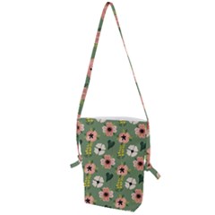 Flower Green Pink Pattern Floral Folding Shoulder Bag by Alisyart