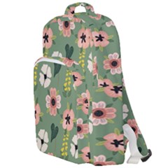 Flower Green Pink Pattern Floral Double Compartment Backpack by Alisyart