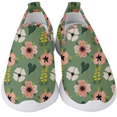 Flower Green Pink Pattern Floral Kids  Slip On Sneakers