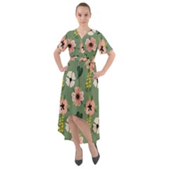 Flower Green Pink Pattern Floral Front Wrap High Low Dress by Alisyart