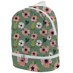 Flower Green Pink Pattern Floral Zip Bottom Backpack