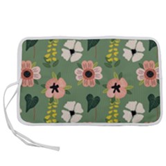 Flower Green Pink Pattern Floral Pen Storage Case (m)