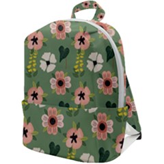 Flower Green Pink Pattern Floral Zip Up Backpack by Alisyart