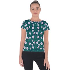 Porcelain Flowers  On Leaves Short Sleeve Sports Top  by pepitasart