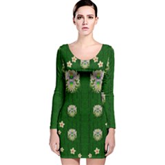 The Way To Freedom One Island One Gnome Long Sleeve Velvet Bodycon Dress by pepitasart