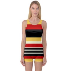 Contrast Yellow With Red One Piece Boyleg Swimsuit by tmsartbazaar