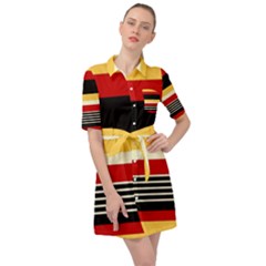 Contrast Yellow With Red Belted Shirt Dress by tmsartbazaar