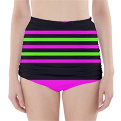 Disco Stripes High-waisted Bikini Bottoms by tmsartbazaar