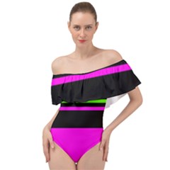 Disco Stripes Off Shoulder Velour Bodysuit  by tmsartbazaar