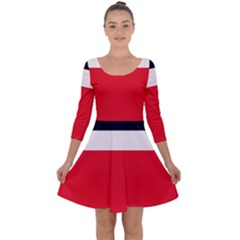 Navy Blue With Red Quarter Sleeve Skater Dress by tmsartbazaar
