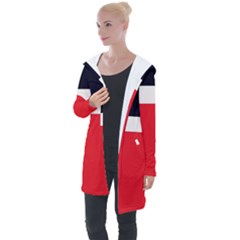 Navy Blue With Red Longline Hooded Cardigan by tmsartbazaar