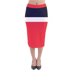 Navy Blue With Red Velvet Midi Pencil Skirt by tmsartbazaar