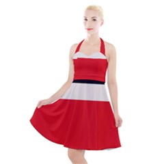 Navy Blue With Red Halter Party Swing Dress  by tmsartbazaar