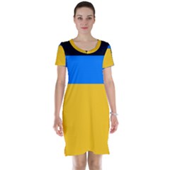 Bright Yellow With Blue Short Sleeve Nightdress by tmsartbazaar