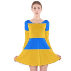 Bright Yellow With Blue Long Sleeve Velvet Skater Dress by tmsartbazaar