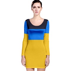 Bright Yellow With Blue Long Sleeve Velvet Bodycon Dress by tmsartbazaar