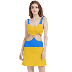 Bright Yellow With Blue Velvet Cutout Dress by tmsartbazaar