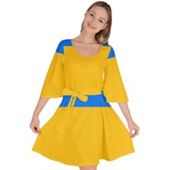 Bright Yellow With Blue Velour Kimono Dress by tmsartbazaar