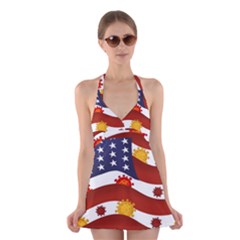 Flage Save Usa Corona Halter Dress Swimsuit  by HermanTelo