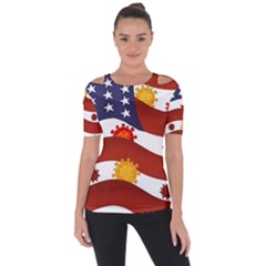 Flage Save Usa Corona Shoulder Cut Out Short Sleeve Top