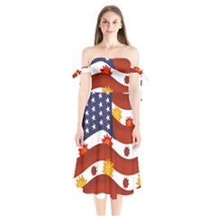 Flage Save Usa Corona Shoulder Tie Bardot Midi Dress