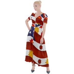 Flage Save Usa Corona Button Up Short Sleeve Maxi Dress by HermanTelo