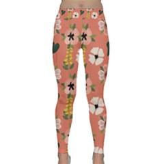 Flower Pink Brown Pattern Floral Classic Yoga Leggings by Alisyart