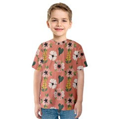 Flower Pink Brown Pattern Floral Kids  Sport Mesh Tee