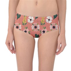 Flower Pink Brown Pattern Floral Mid-waist Bikini Bottoms by Alisyart