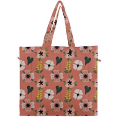 Flower Pink Brown Pattern Floral Canvas Travel Bag