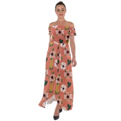 Flower Pink Brown Pattern Floral Off Shoulder Open Front Chiffon Dress by Alisyart