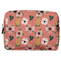Flower Pink Brown Pattern Floral Make Up Pouch (medium) by Alisyart