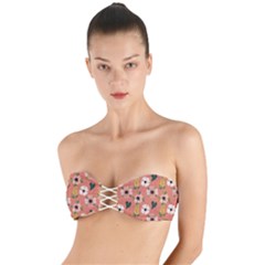 Flower Pink Brown Pattern Floral Twist Bandeau Bikini Top by Alisyart