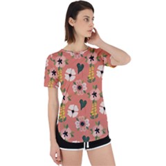 Flower Pink Brown Pattern Floral Perpetual Short Sleeve T-shirt by Alisyart