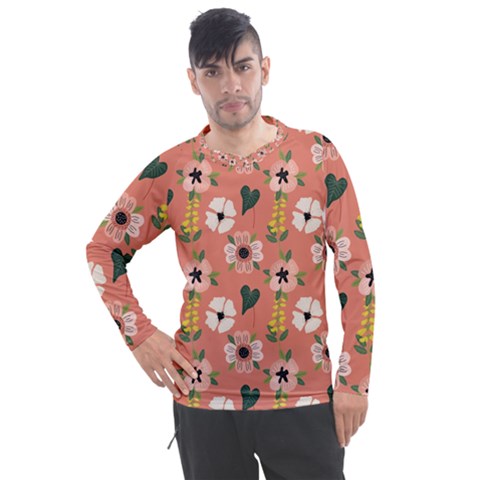 Flower Pink Brown Pattern Floral Men s Pique Long Sleeve Tee by Alisyart