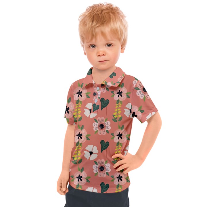 Flower Pink Brown Pattern Floral Kids  Polo Tee