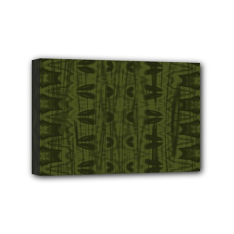 Army Green Color Batik Mini Canvas 6  X 4  (stretched) by SpinnyChairDesigns