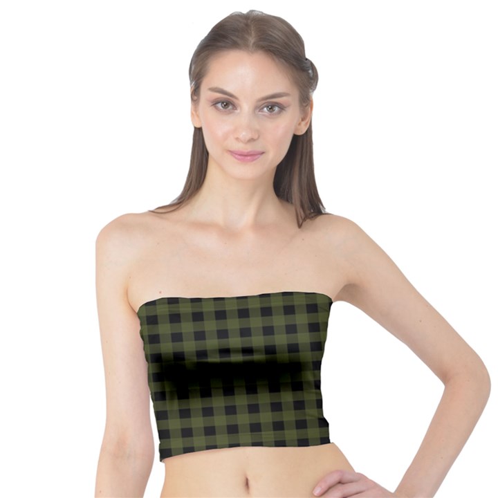 Army Green Black Buffalo Plaid Tube Top