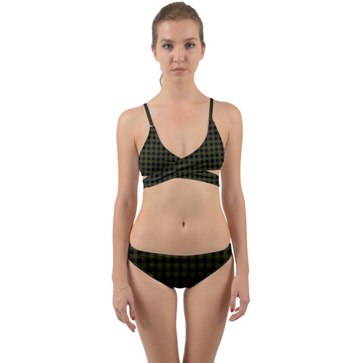 Army Green Black Buffalo Plaid Wrap Around Bikini Set